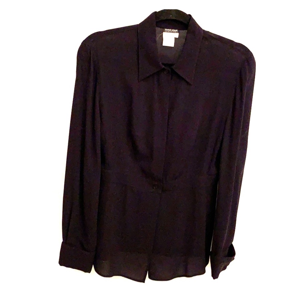 Giorgio Armani 100% Silk Black Button Down Blouse